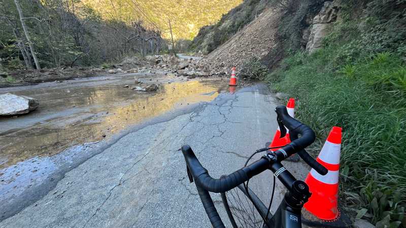 Crossing the landslide on Topanga Canyon Boulevard in mid-March 2024