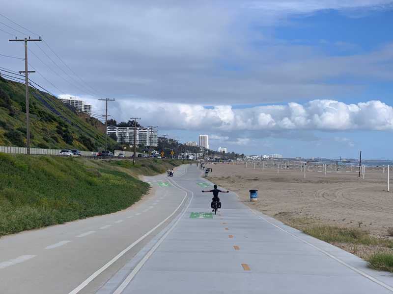 Rolling down the beach path into Santa Monica. Photo by Cooper Grace.