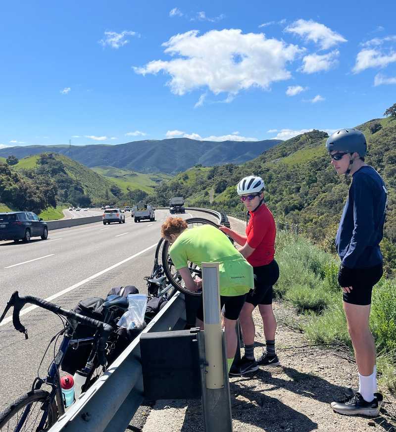 Another flat (and a broken wheel) along the 101 descending into SLO